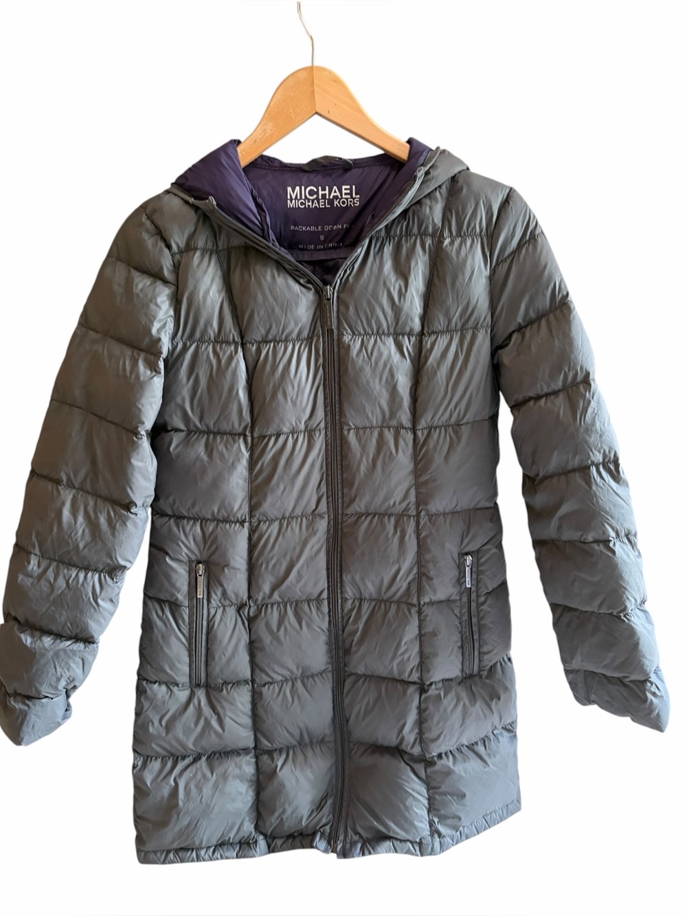 MICHAEL MICHAEL KORS Gray Packable Down Hooded Winter Coat Long